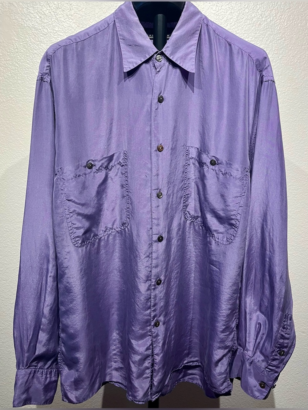 Vintage Steel Casualwear Purple Silk Button-Down Shirt - Size M (Men’s)